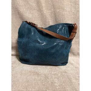 Sorial NY Women's Textured Snakeskin Embossed Leather Sammy Hobo Bag Teal OS